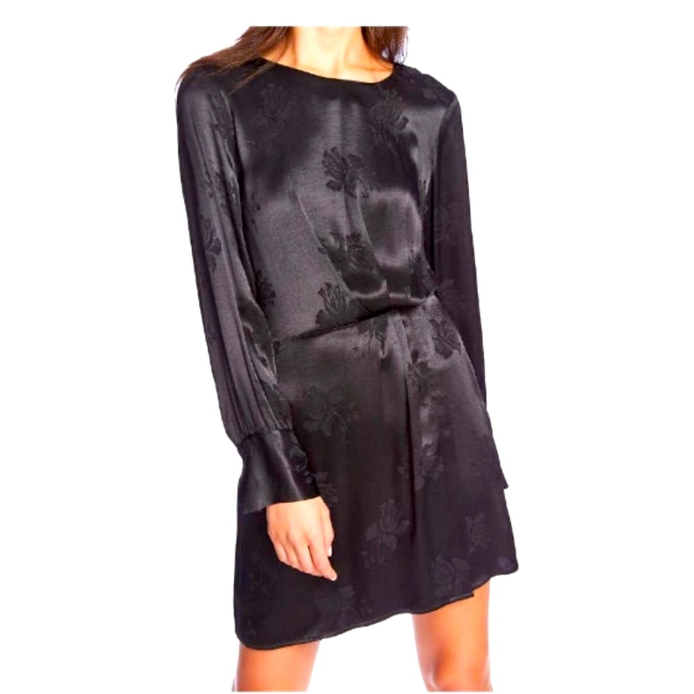 NWT | 1. STATE | Floral Jacquard Black Silky Mini Dress | Womens Size 10